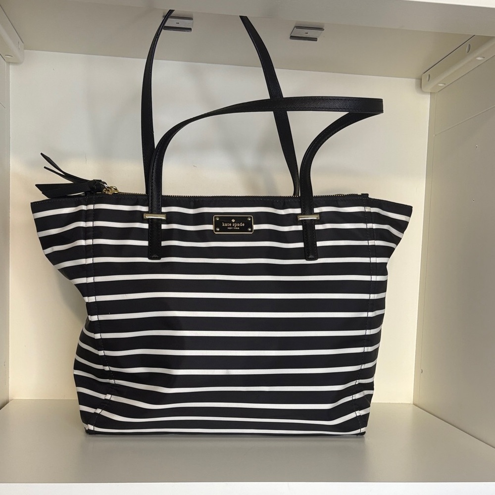 Kate Spade Nee York Black and White Striped Canvas Tote